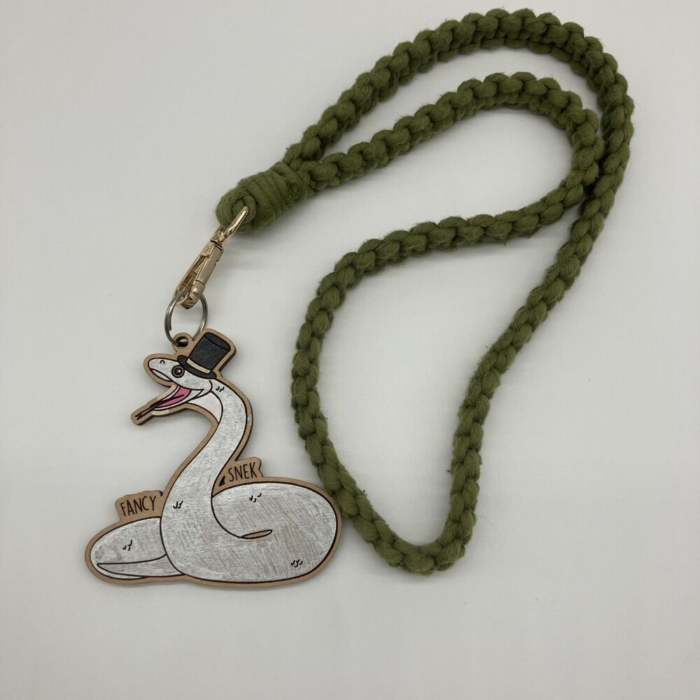 Handmade‎ Green Macrame Lanyard Keychain Fancy Snek Snake Kitschy Cool